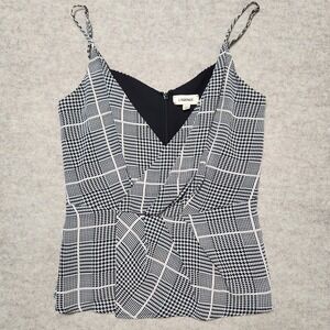L'Agence Women's Black/White  Houndstooth Silk Camisole Sleeveless Blouse Small